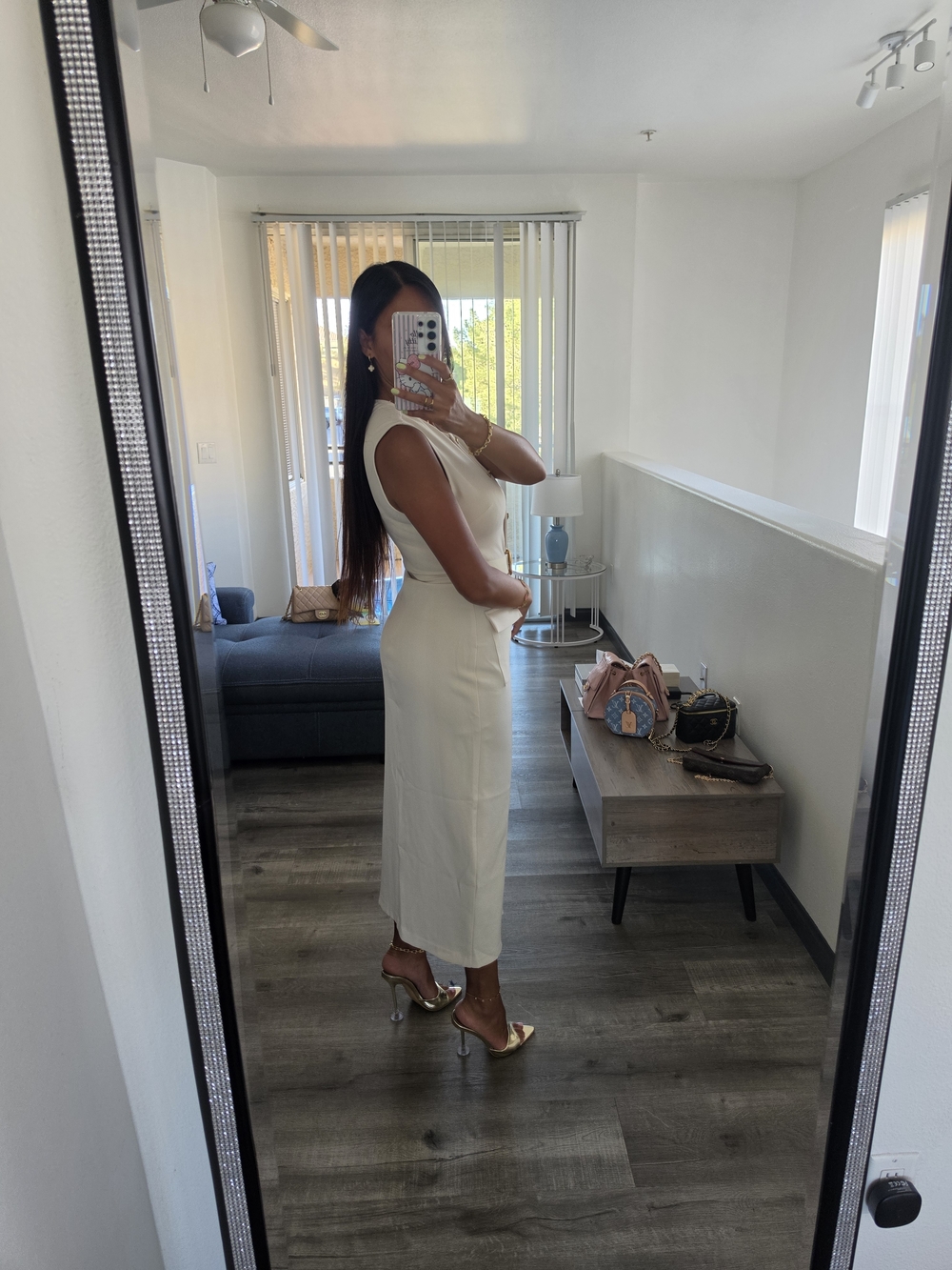 Zara Cream Button-Front Midi Dress with Gold Accents - Picture 16 of 17